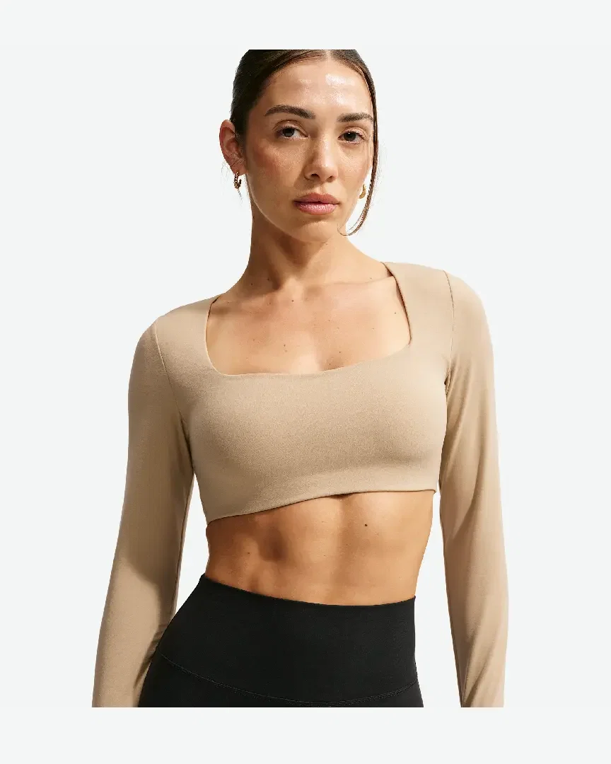 Brassière à manches longues rembourrée à maintien léger Nike Zenvy Femme