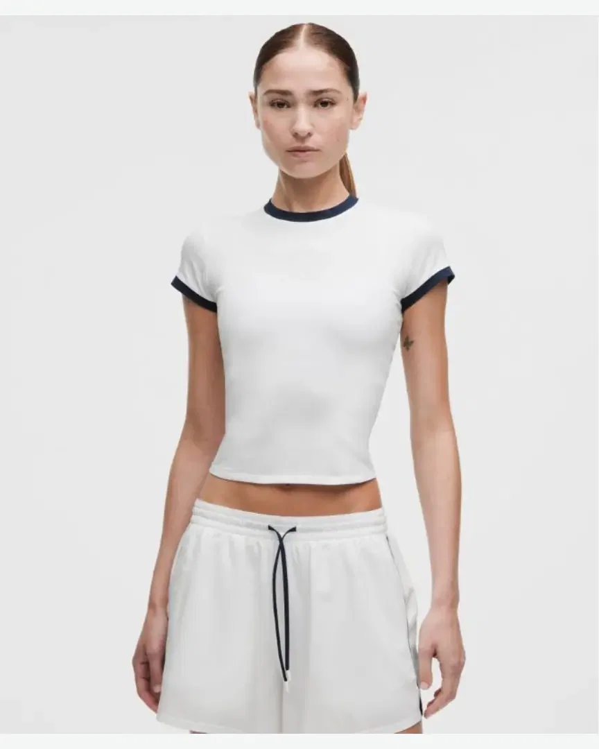 Lululemon baby tee ringer en coton biologique courtside Femme