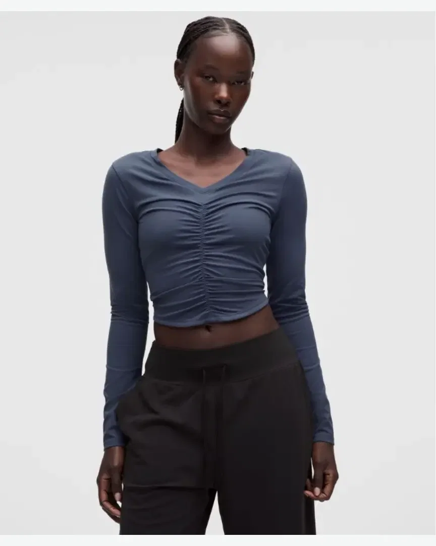 Lululemon haut manches longues col v froncé au centre all it takes Femme