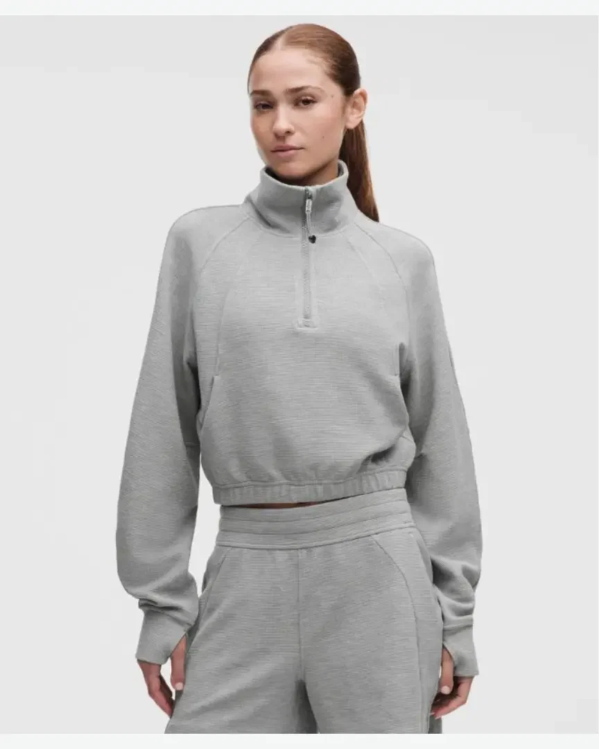 Lululemon Sweat Scuba Court À Col Montant Demi-Zippé Gaufré W