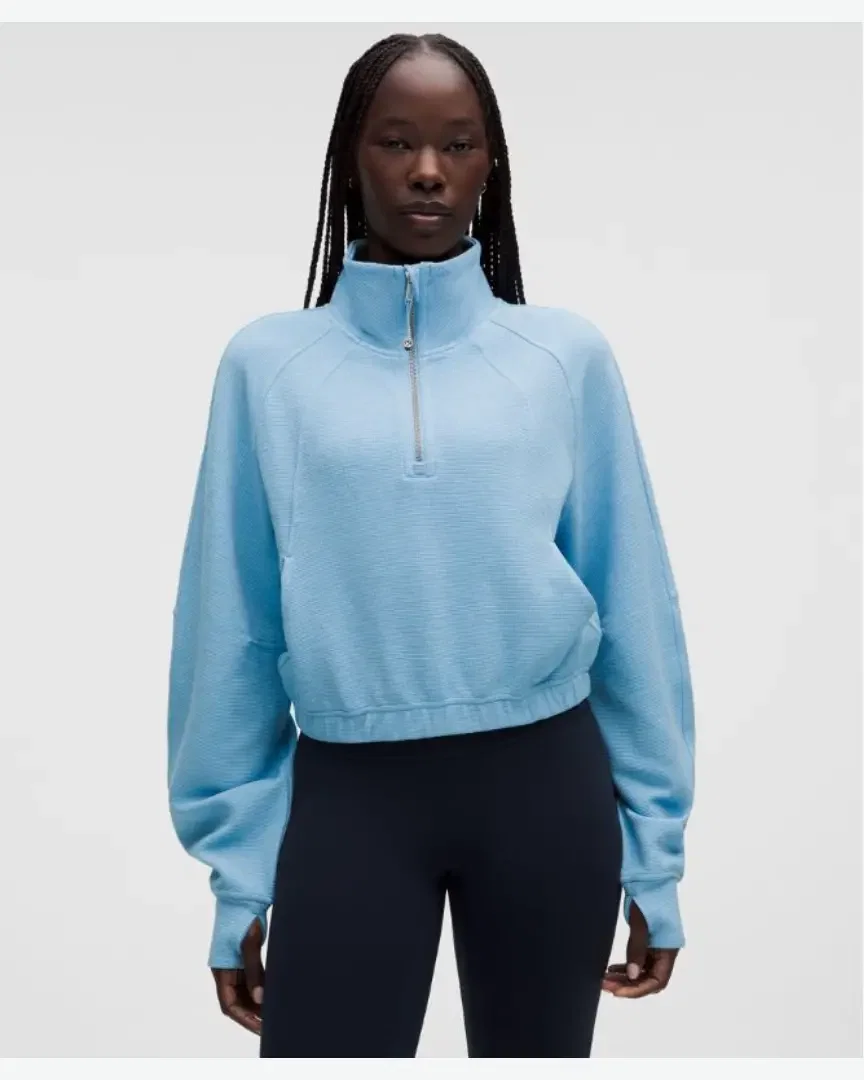 Lululemon sweat scuba court à col montant demi-zippé gaufré Femme