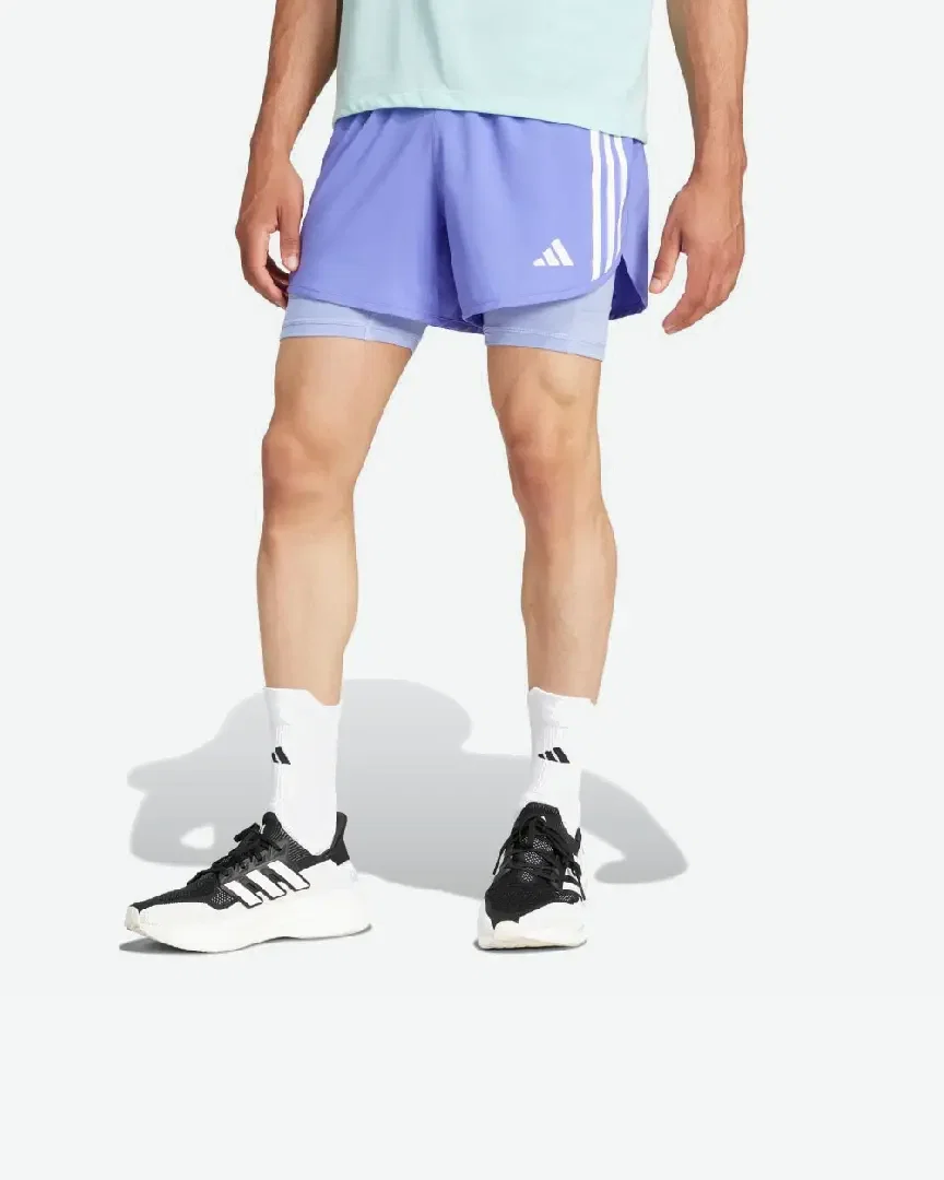short adidas 2-en-1 own the run 3 bandes Homme